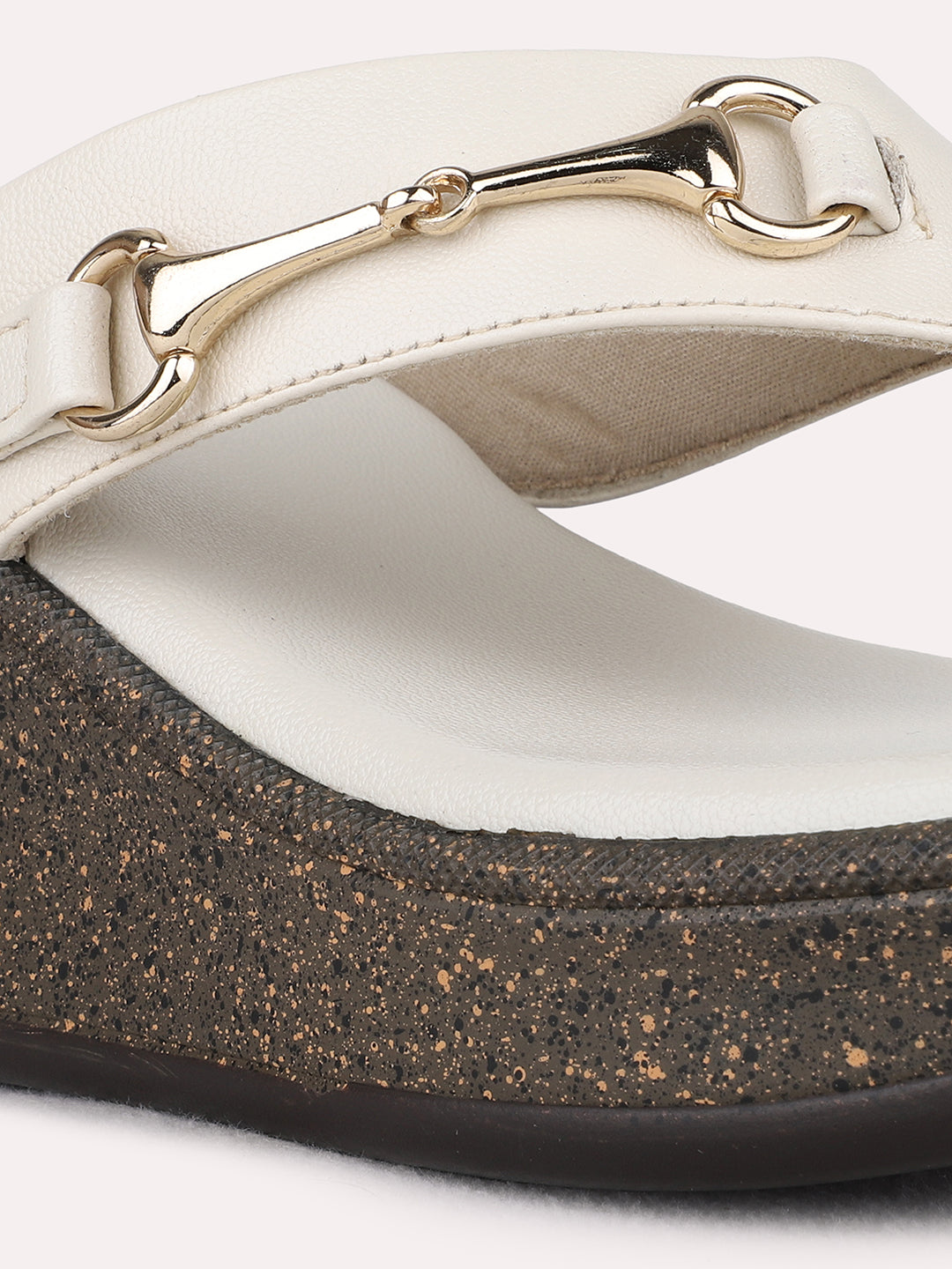 Womens Cream Party Wear Solid Pattern Wedge Heel Sandals