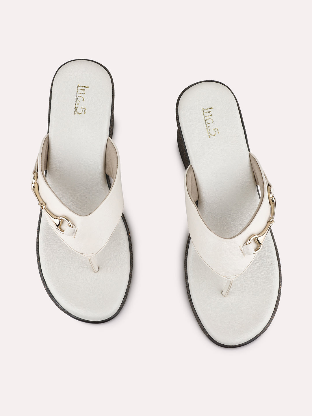 Womens Cream Party Wear Solid Pattern Wedge Heel Sandals