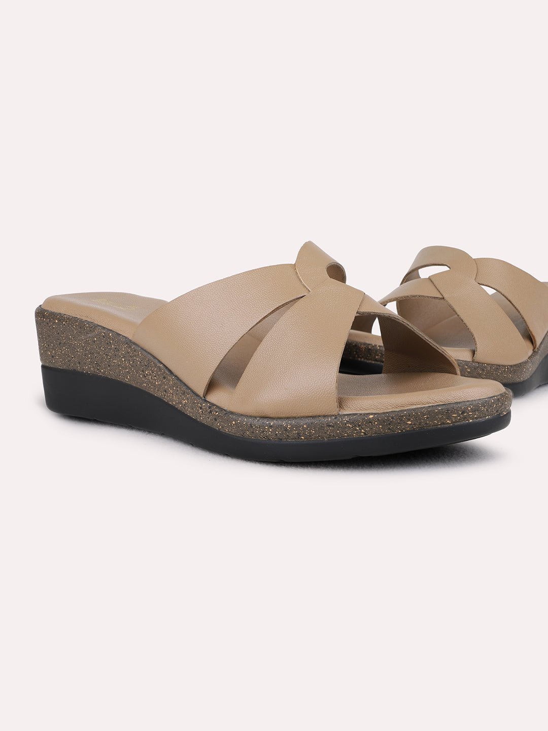 Womens Brown Party Wear Solid Round Toe Wedge Heel Sandals