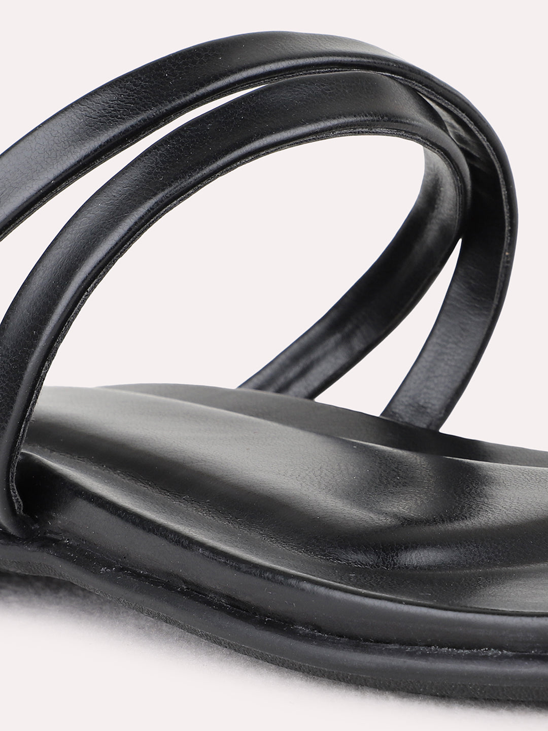 Womens Black Casual Striped One Toe Flat Slip-On Sandals