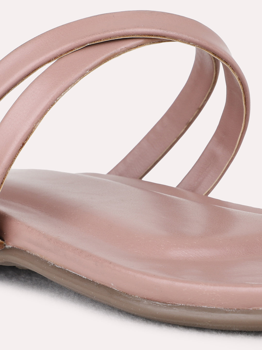 Womens Pink Casual Striped One Toe Flat Slip-On Sandals