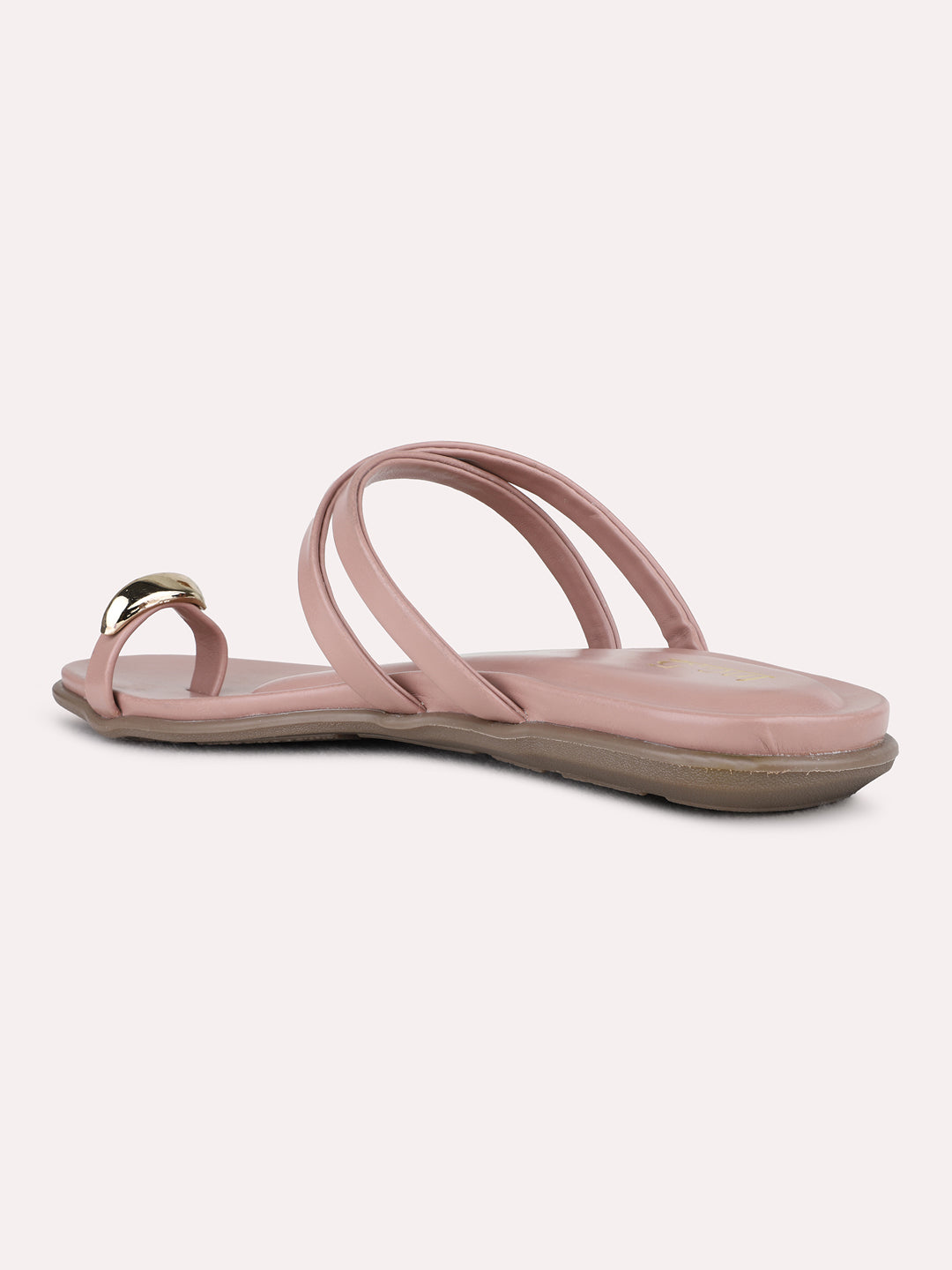 Womens Pink Casual Striped One Toe Flat Slip-On Sandals