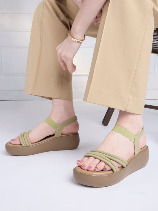 Womens Green Smart Casual Solid Round Toe Wedge Heels