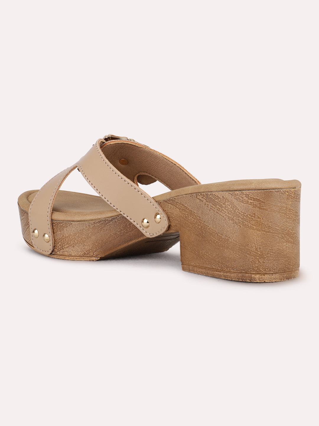 Womens Beige Party Wear Solid Pattern Round Toe Platform Heel Sandals