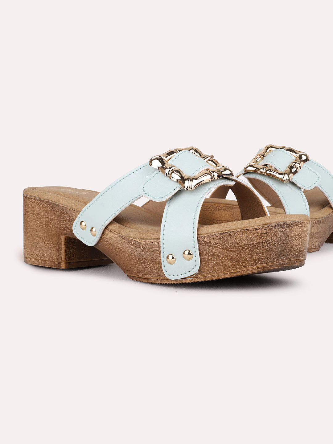 Womens Blue Party Wear Solid Round Toe Platform Heel Sandals