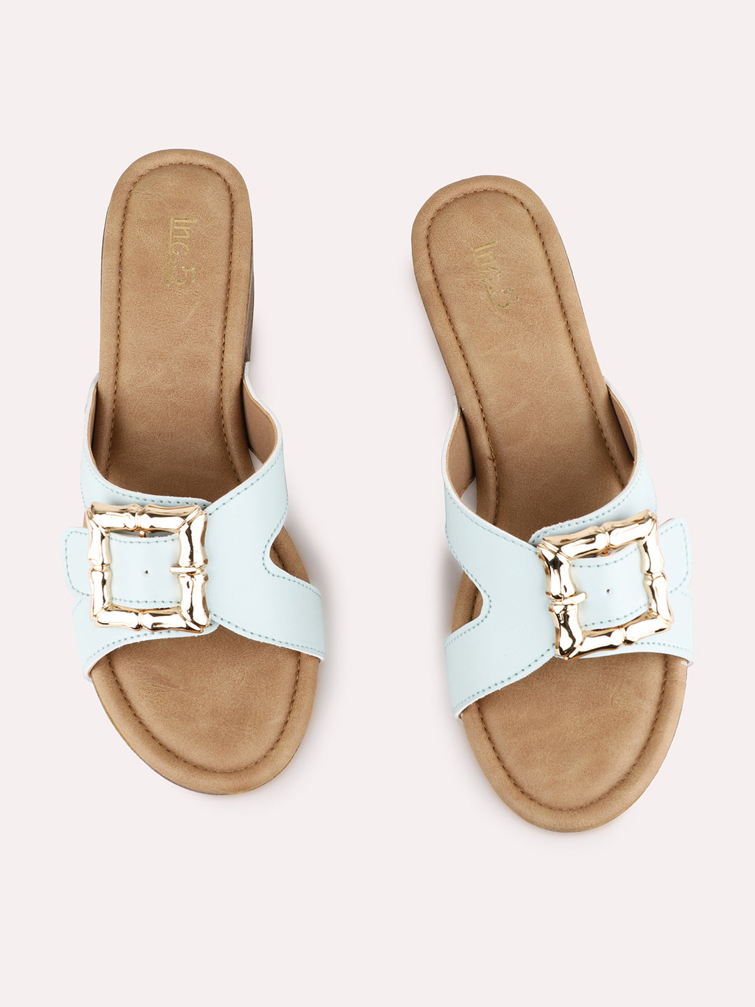 Womens Blue Party Wear Solid Round Toe Platform Heel Sandals