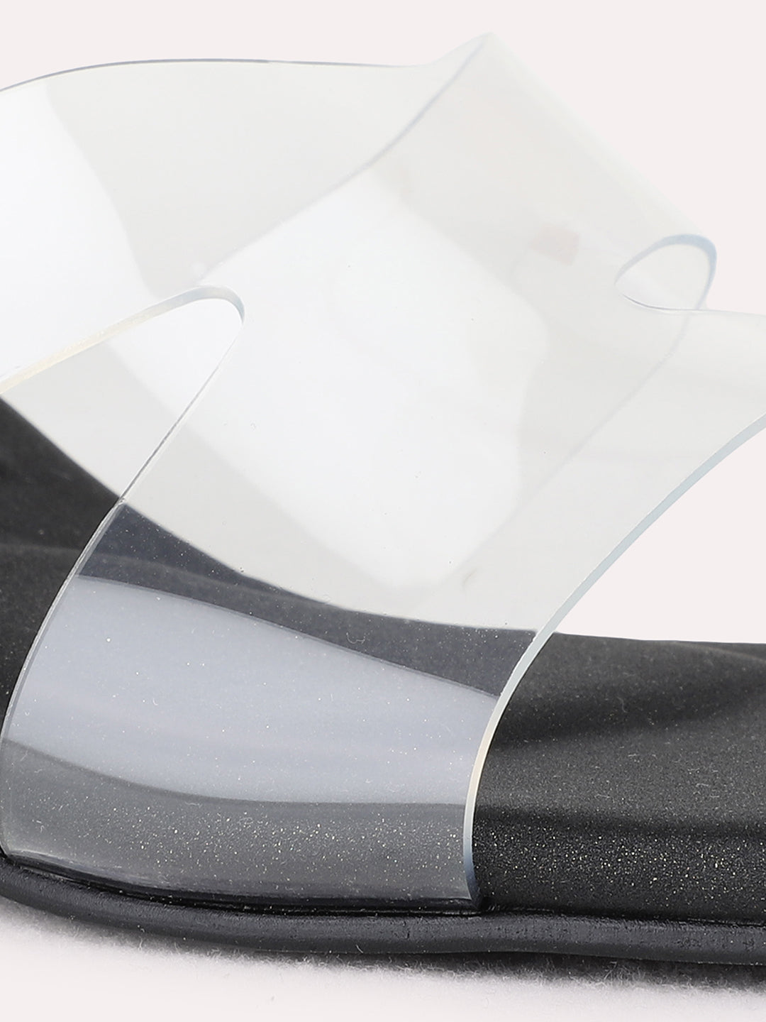 Womens Black Party Wear Transparent Square Toe Block Heel Sandals