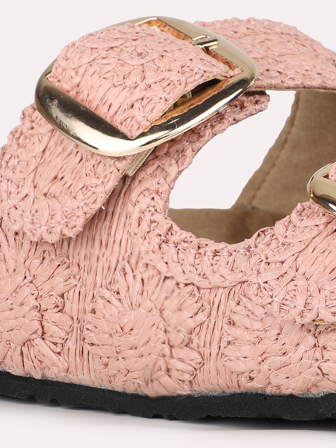 Women Pink Casual Printed Round Toe Open Toe Slip-Ons