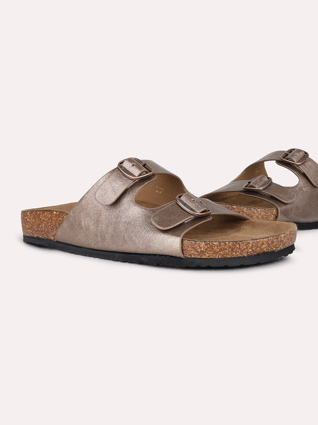 Womens Golden Casual Solid Pattern Open Toe Flat Slip-On Sandals