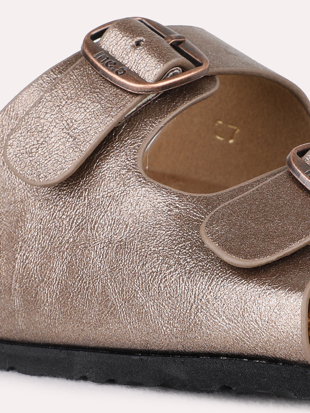 Womens Golden Casual Solid Pattern Open Toe Flat Slip-On Sandals