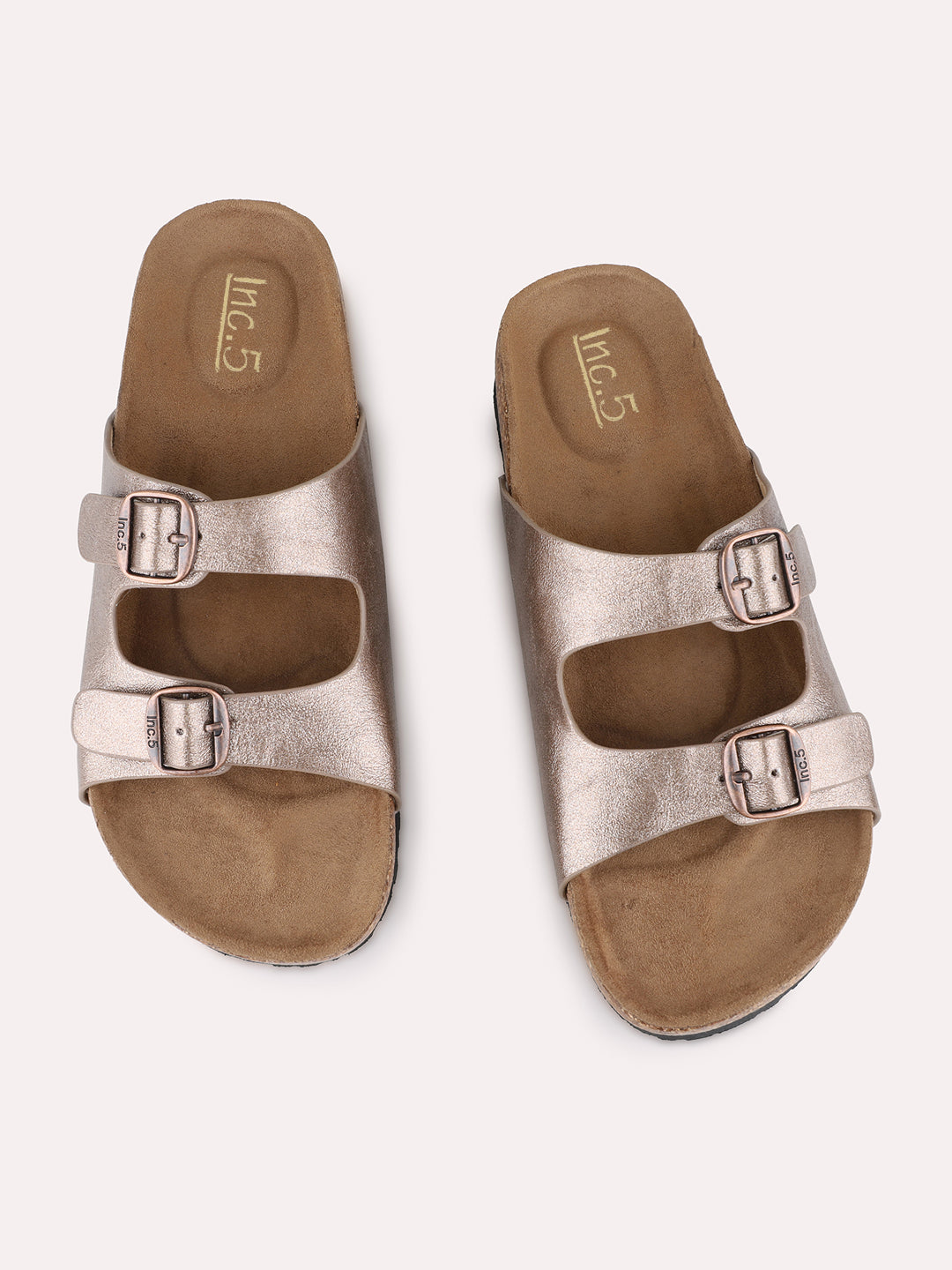 Womens Golden Casual Solid Pattern Open Toe Flat Slip-On Sandals