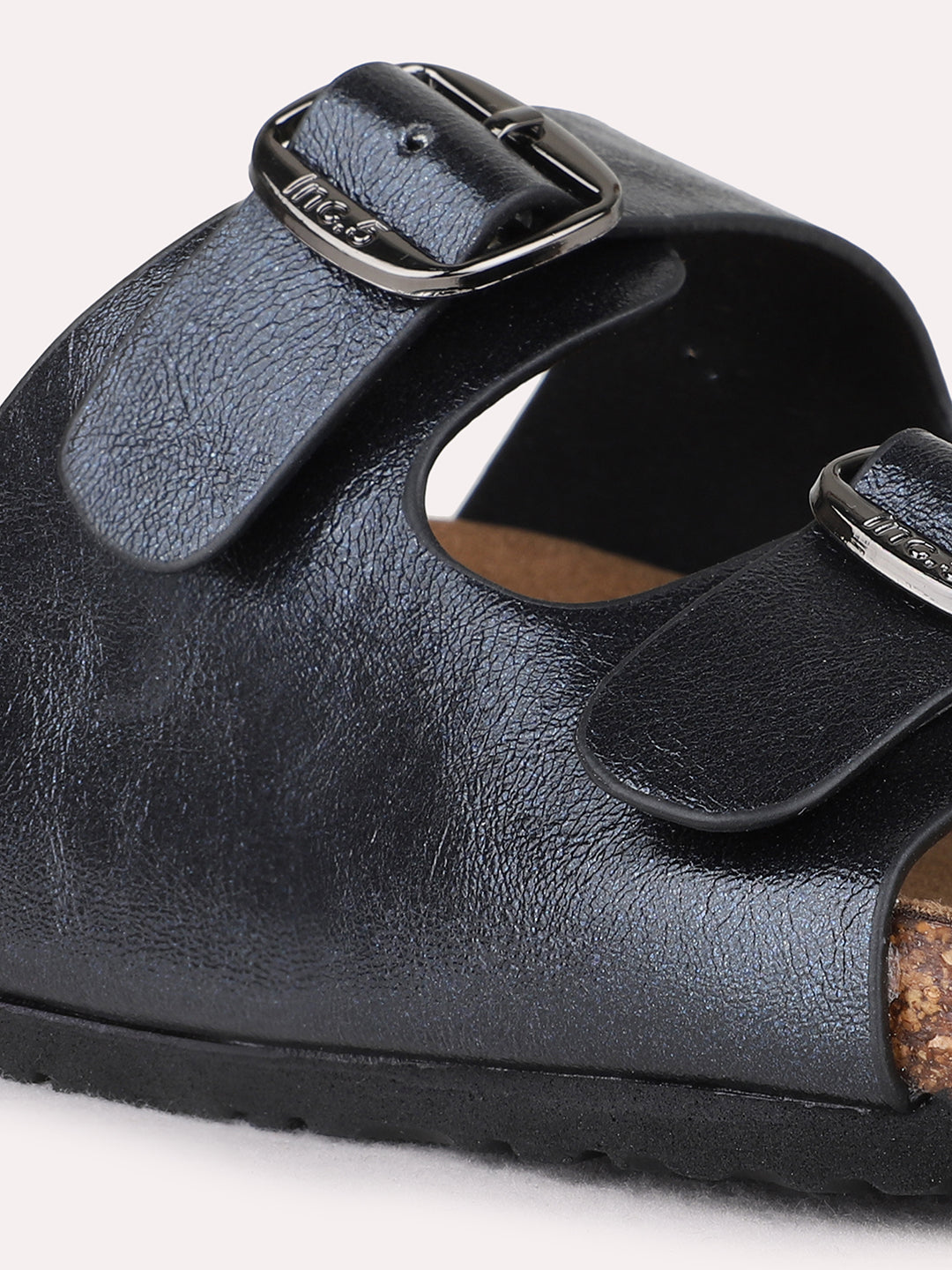 Womens Blue Casual Solid Open Toe Flat Slip-On Sandals