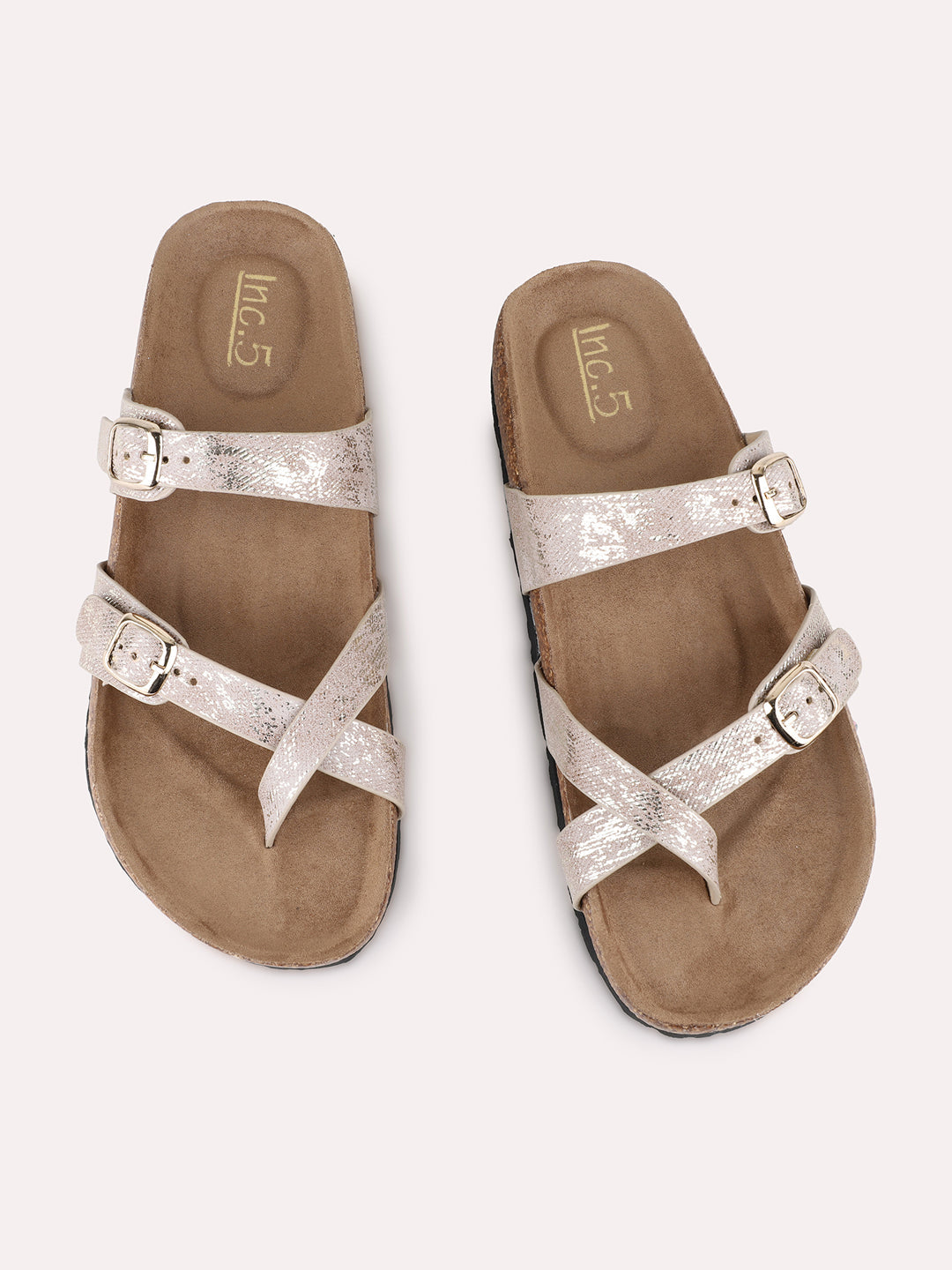 Womens Beige Casual Solid One Toe Flat Slip-On Sandals