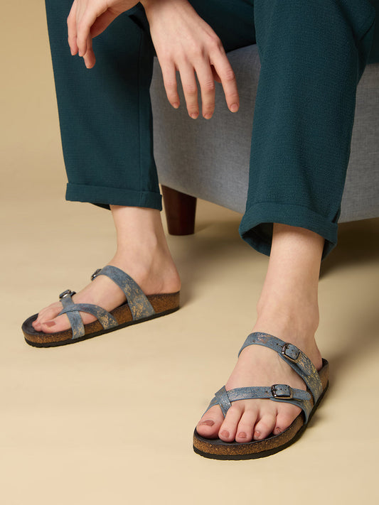 Womens Blue Casual Solid One Toe Flats