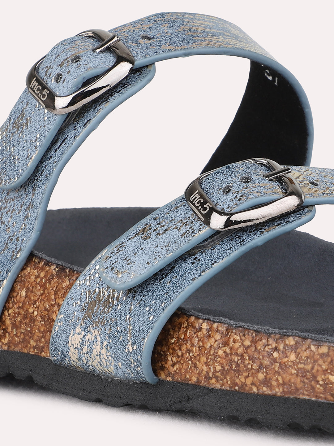 Womens Blue Casual Solid One Toe Flat Slip-On Sandals