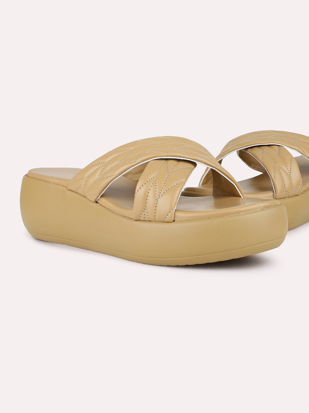 Womens Beige Casual Solid Round Toe Wedge Heel Sandals