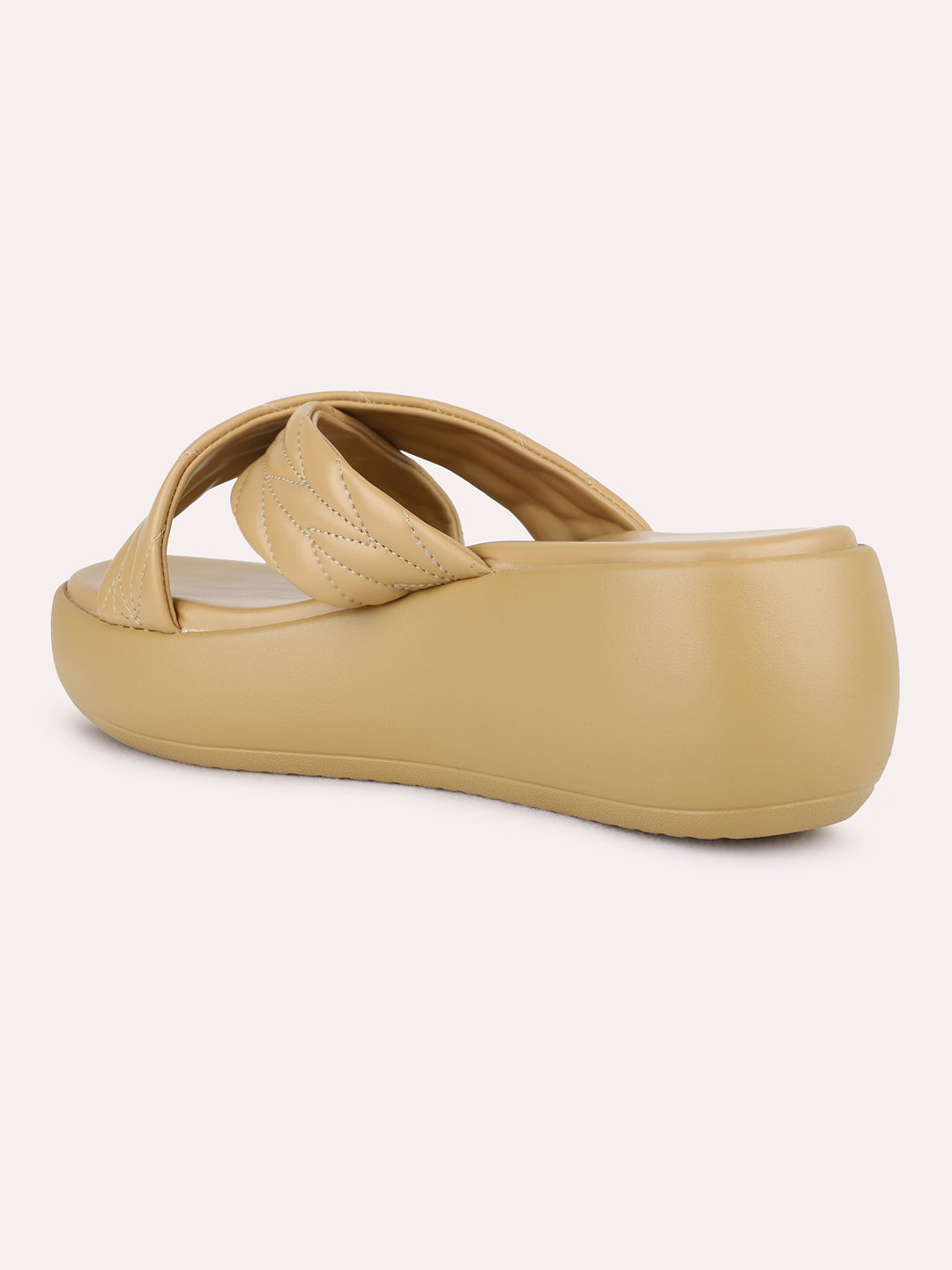 Womens Beige Casual Solid Round Toe Wedge Heel Sandals