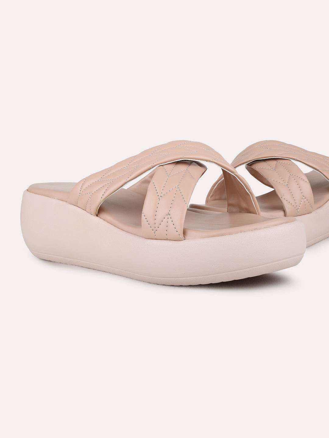 Womens Peach Casual Solid Round Toe Wedge Heel Sandals