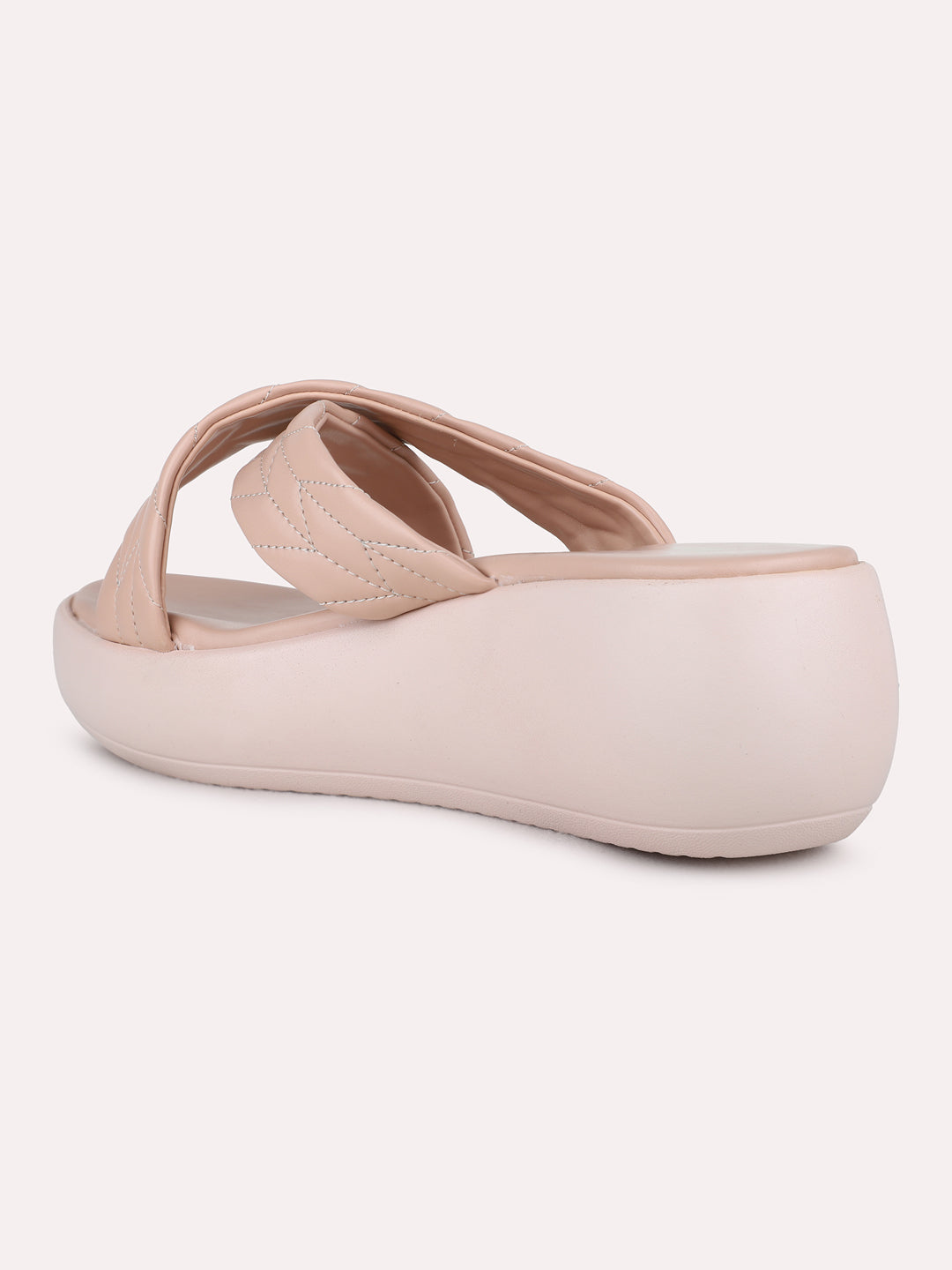 Womens Peach Casual Solid Round Toe Wedge Heel Sandals