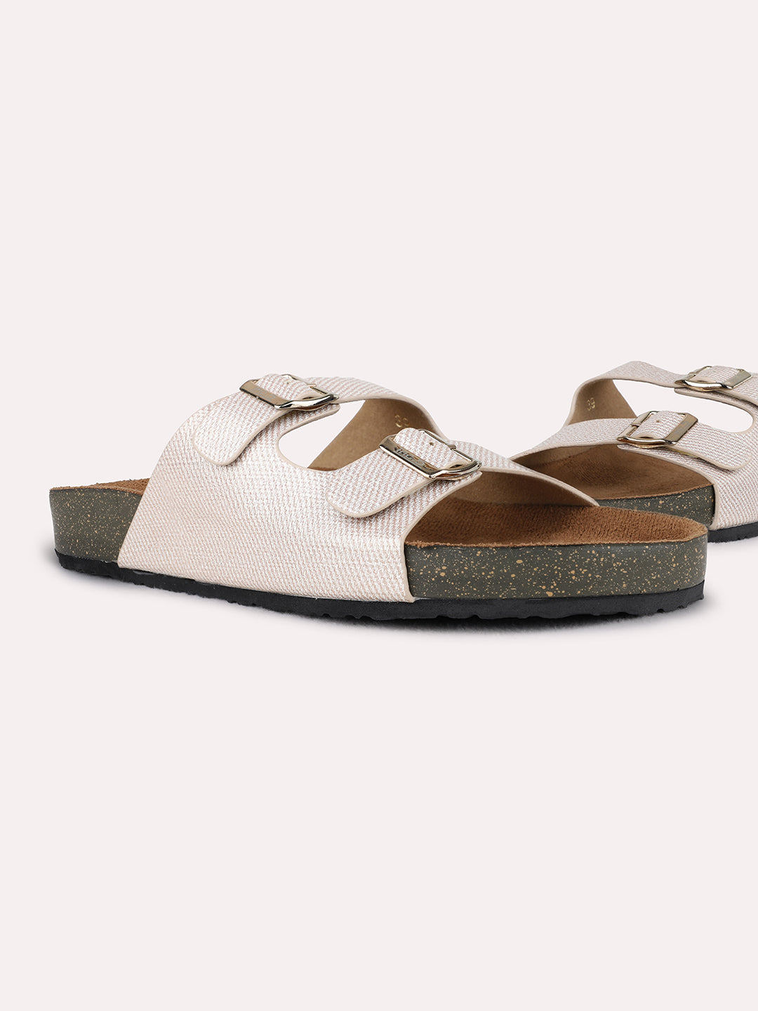 Womens Golden Casual Solid Open Toe Flat Slip-On Sandals