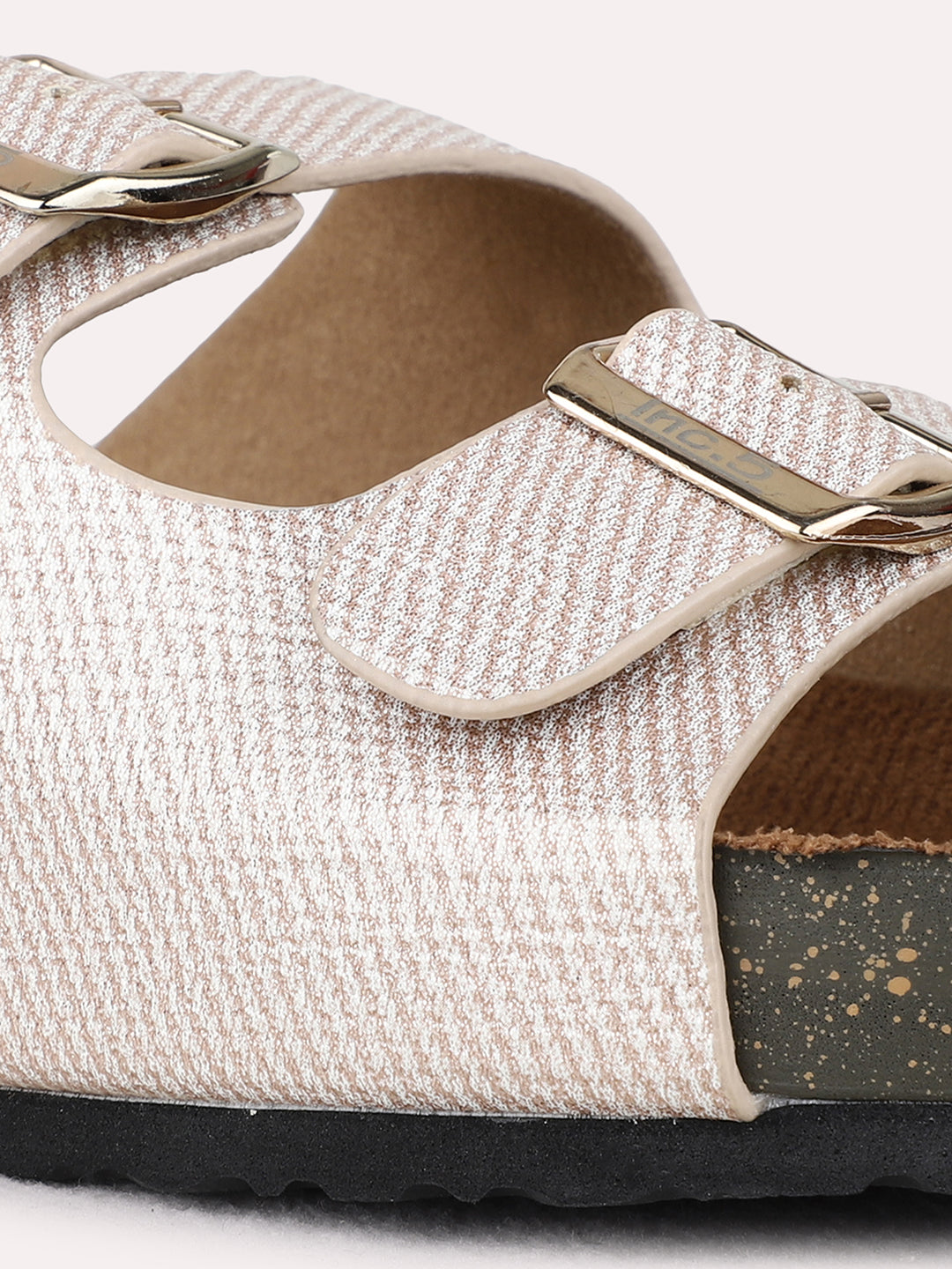 Womens Golden Casual Solid Open Toe Flat Slip-On Sandals