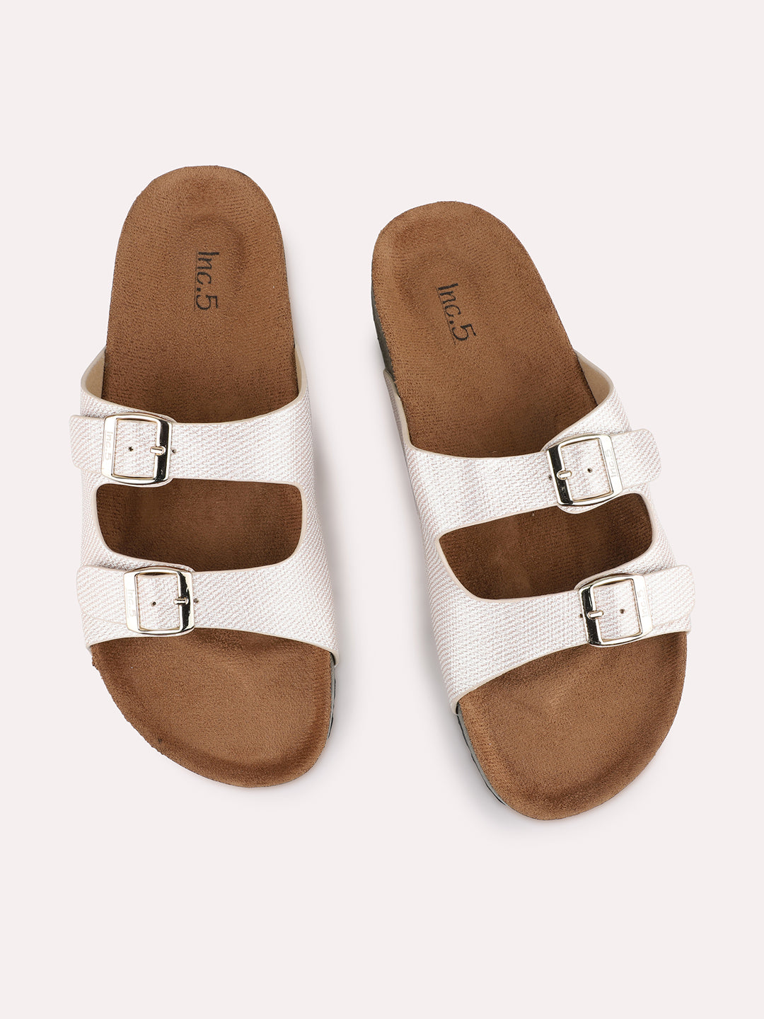 Womens Golden Casual Solid Open Toe Flat Slip-On Sandals