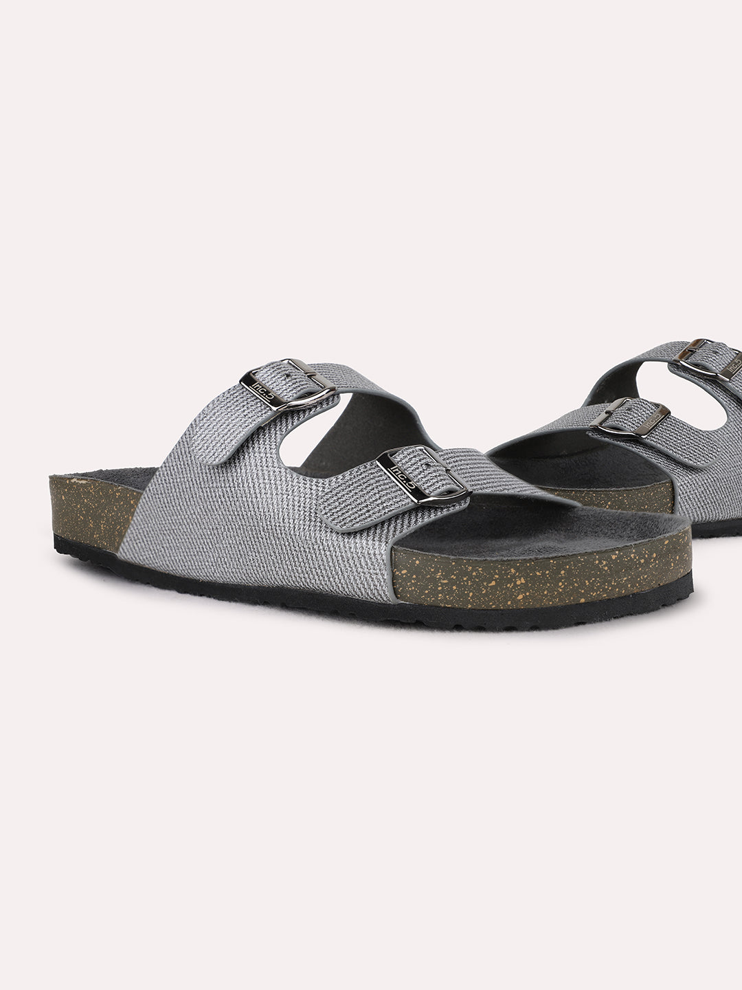 Womens Pewter Casual Solid Open Toe Flat Slip-On Sandals