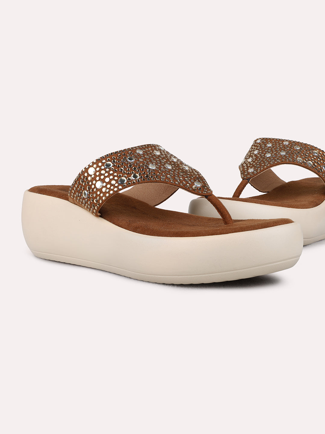 Womens Golden Ethnic Wear Embellished Pattern Round Toe Wedge Heel Sandals