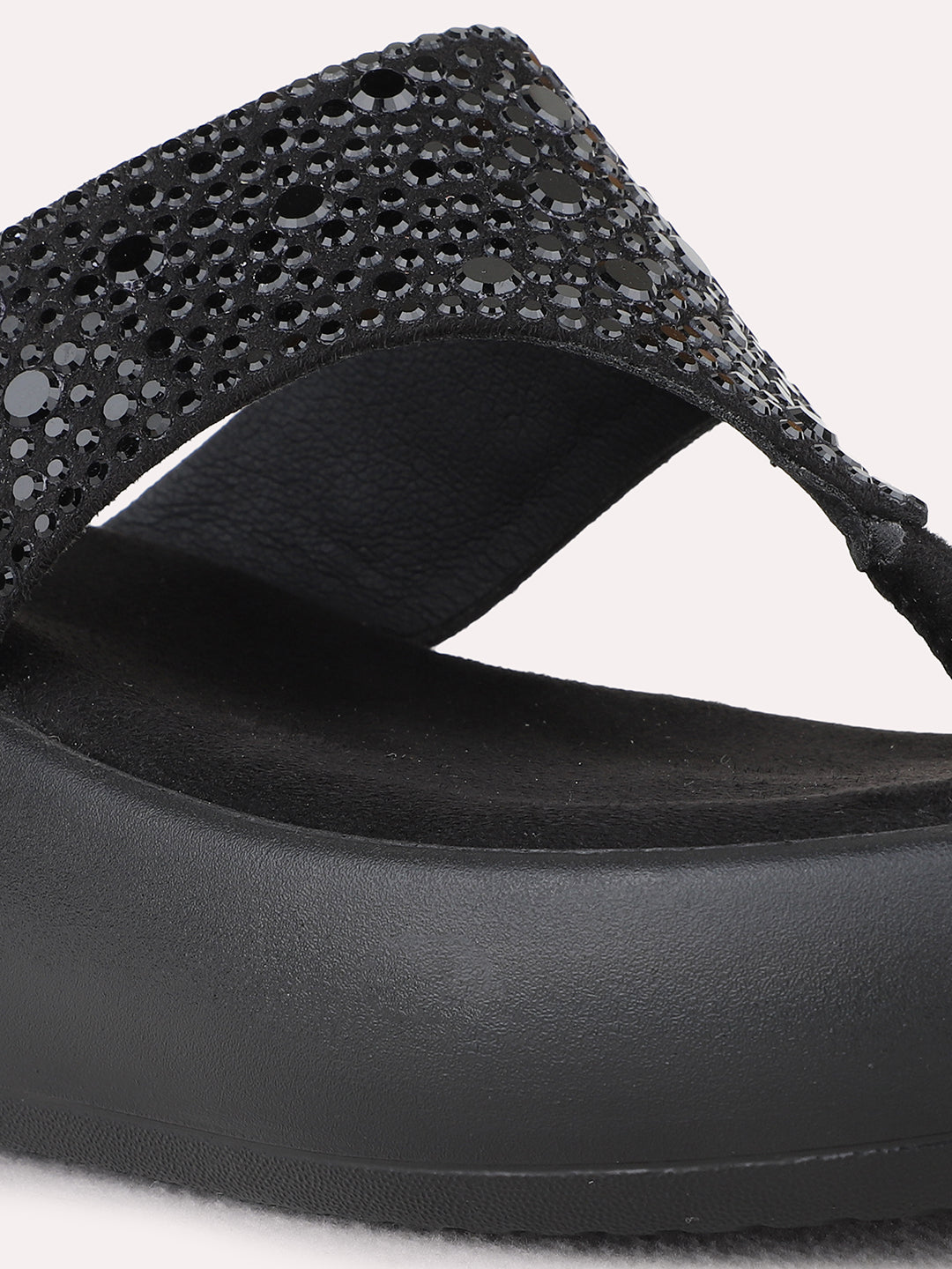 Womens Black Ethnic Wear Embellished Round Toe Wedge Heel Sandals