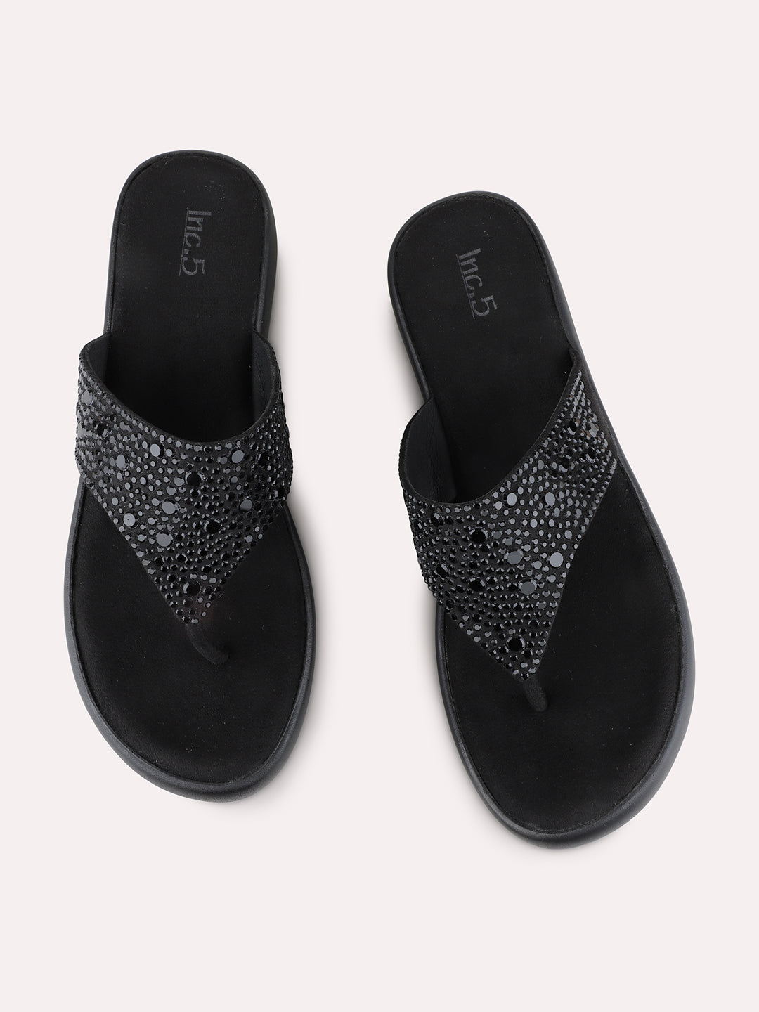 Womens Black Ethnic Wear Embellished Round Toe Wedge Heel Sandals