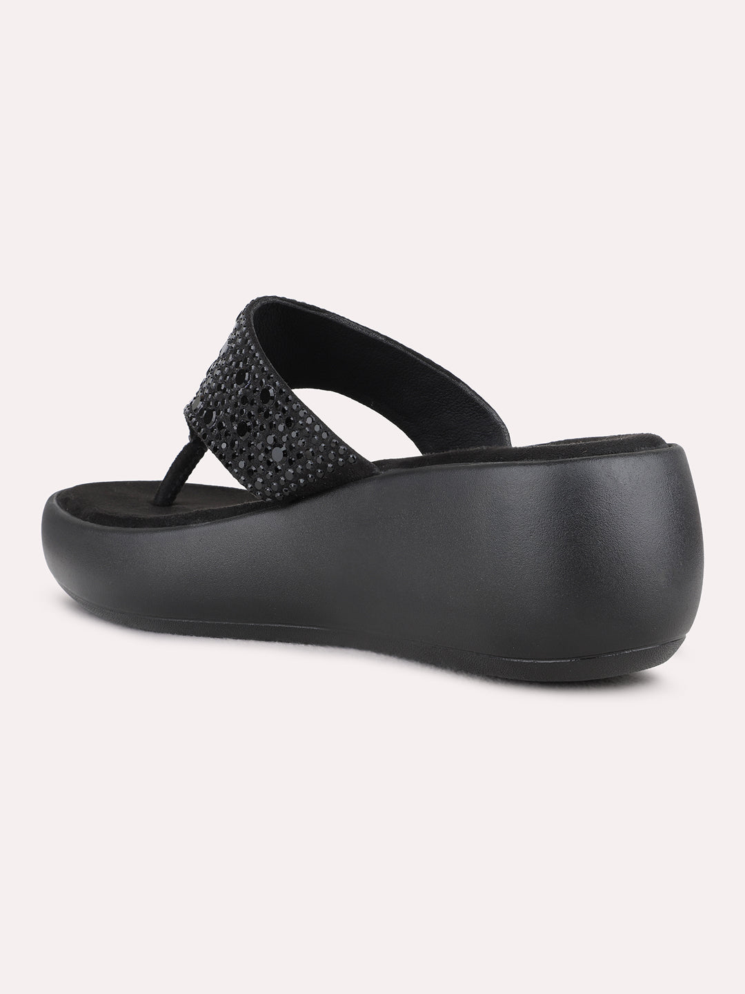 Womens Black Ethnic Wear Embellished Round Toe Wedge Heel Sandals