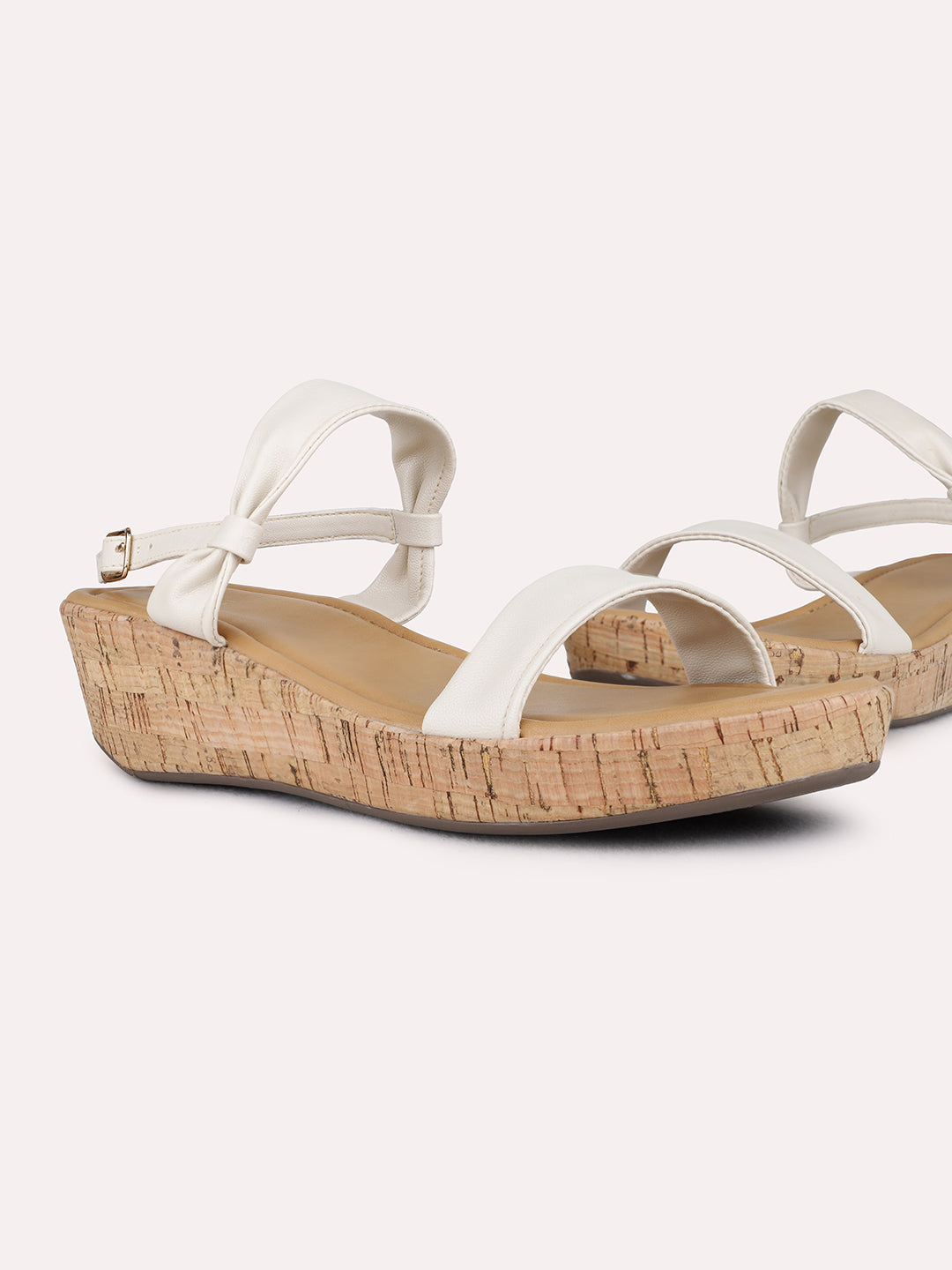 Womens Cream Party Wear Solid Wedge Heel Sandals