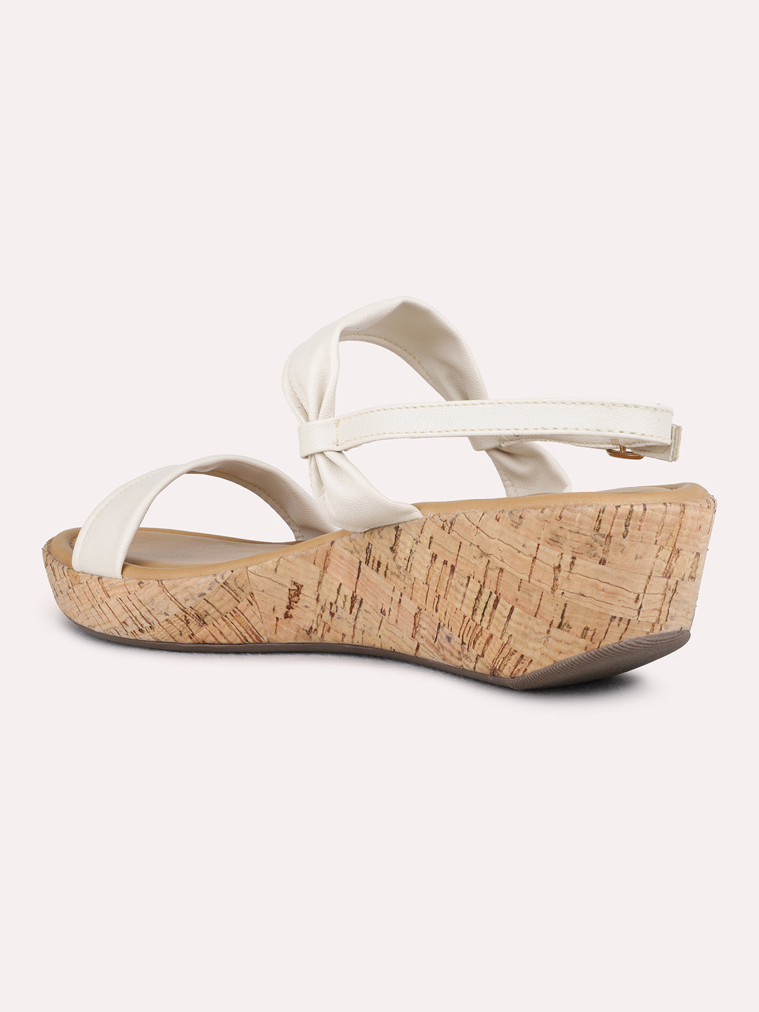 Womens Cream Party Wear Solid Wedge Heel Sandals