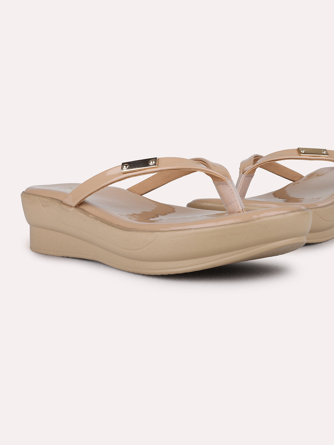 Womens Beige Casual Solid Wedges Sandals