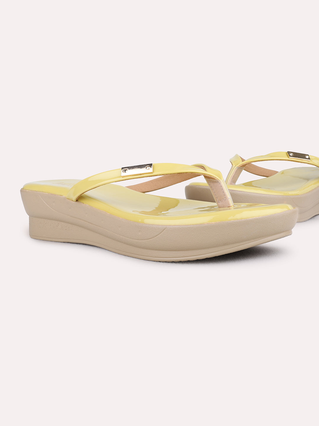 Womens Yellow Casual Solid Wedge Heel Sandals