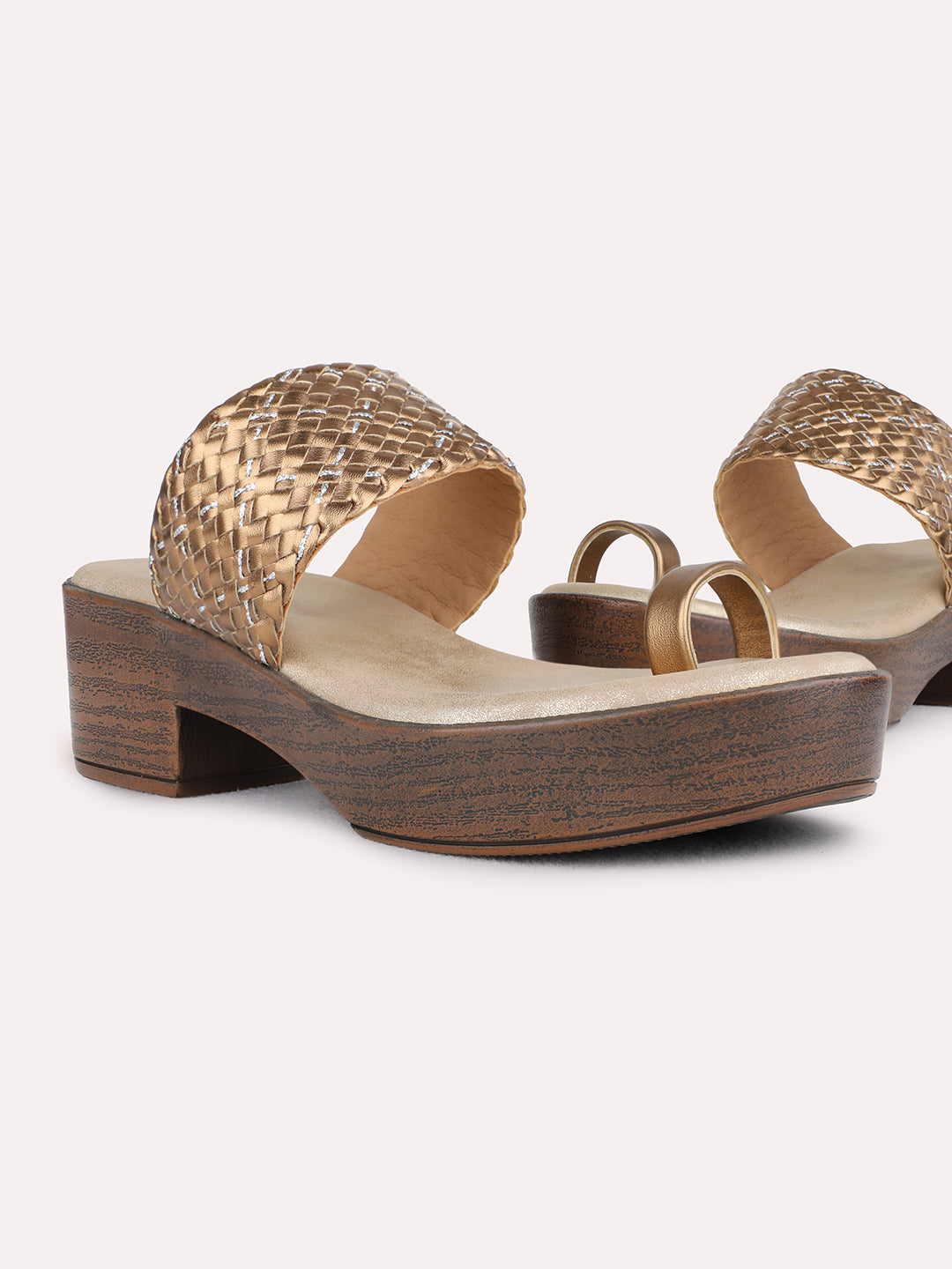 Womens Golden Party Wear Embellished Platform Heel Sandals