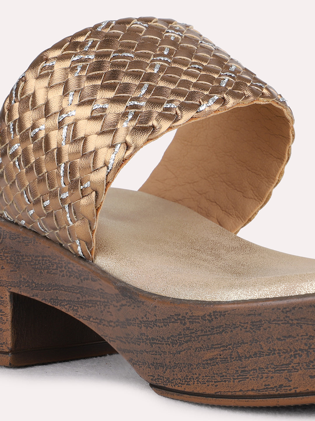 Womens Golden Party Wear Embellished Platform Heel Sandals