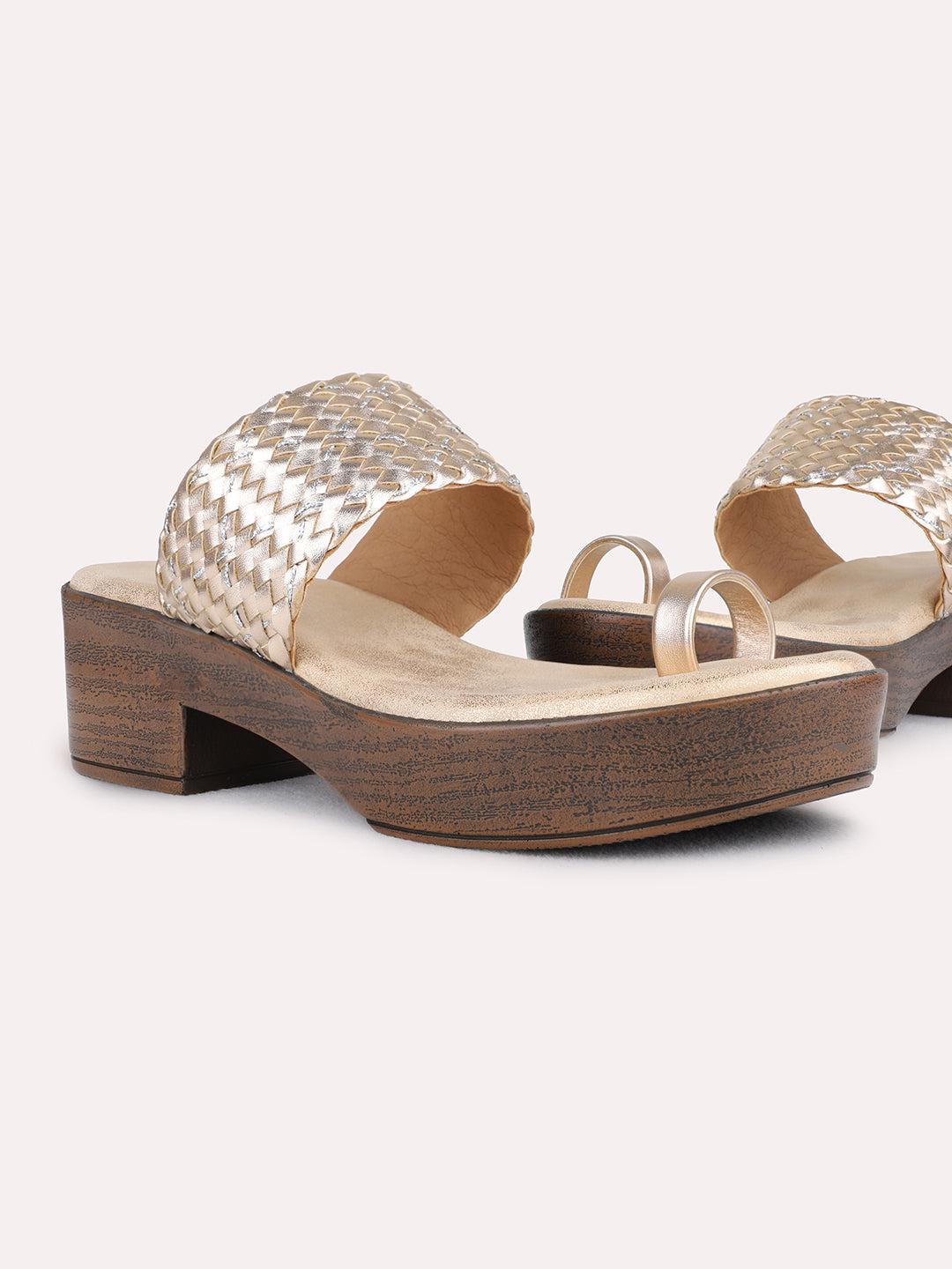 Womens Rose Gold Party Wear Embellished Platform Heel Sandals