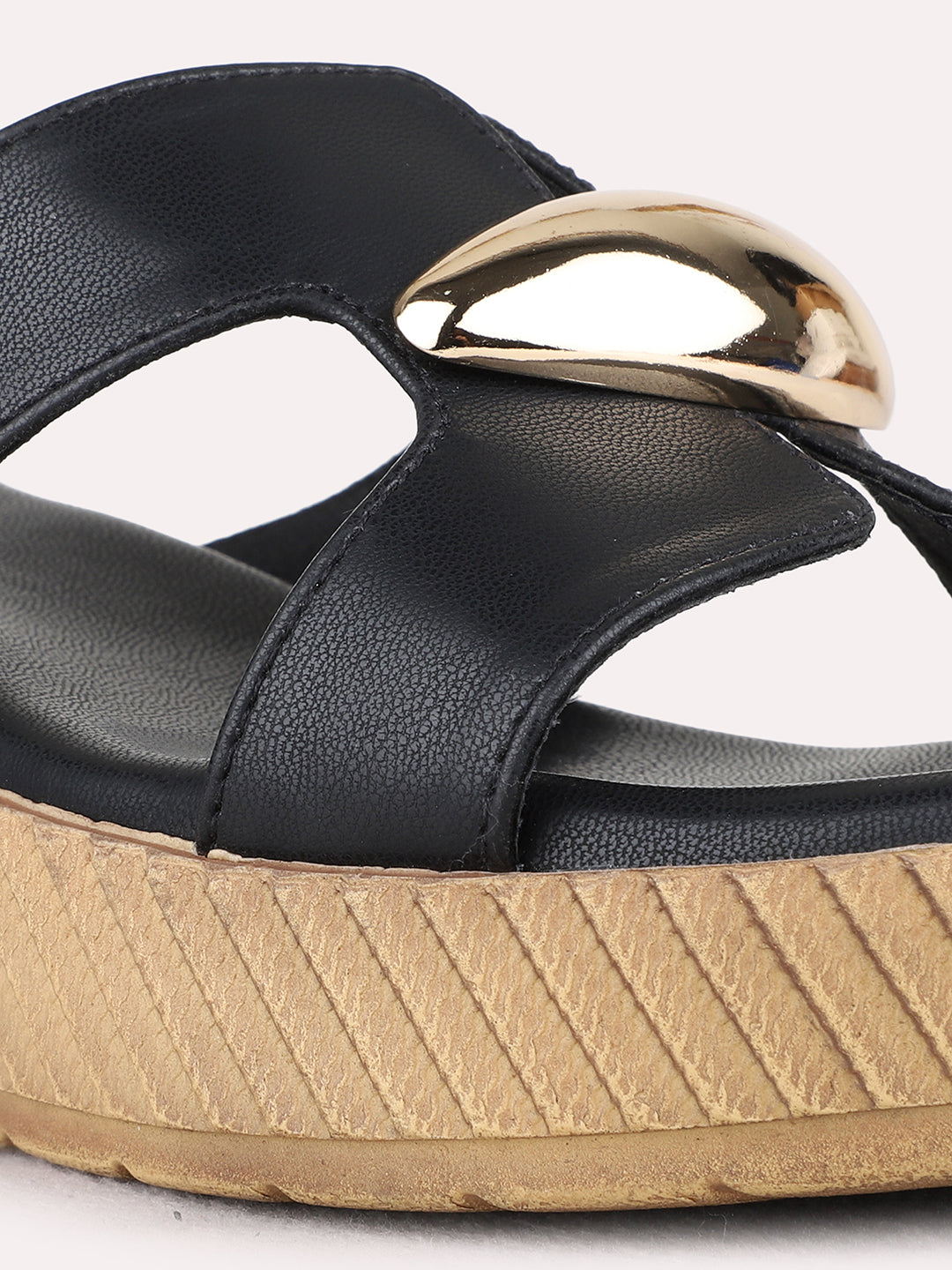 Womens Black Party Wear Solid Round Toe Wedges