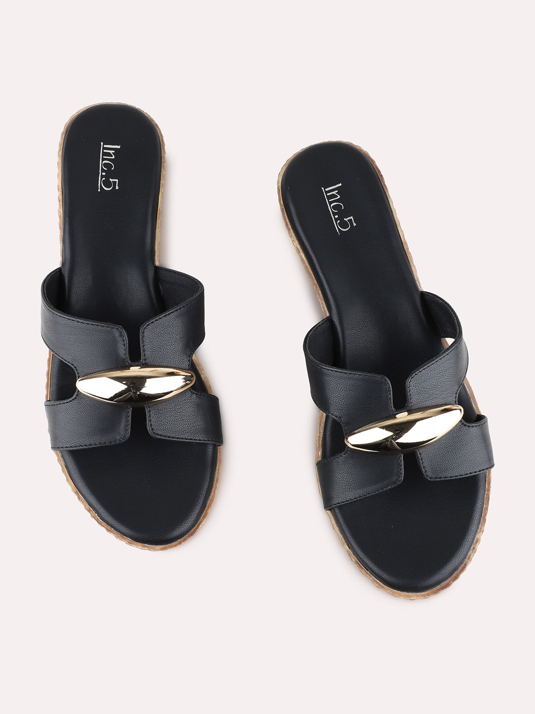 Womens Black Party Wear Solid Round Toe Wedges