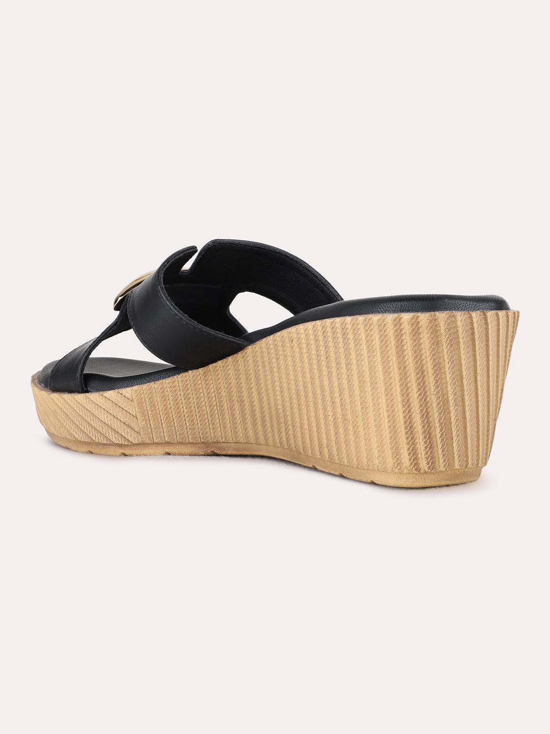 Womens Black Party Wear Solid Round Toe Wedges