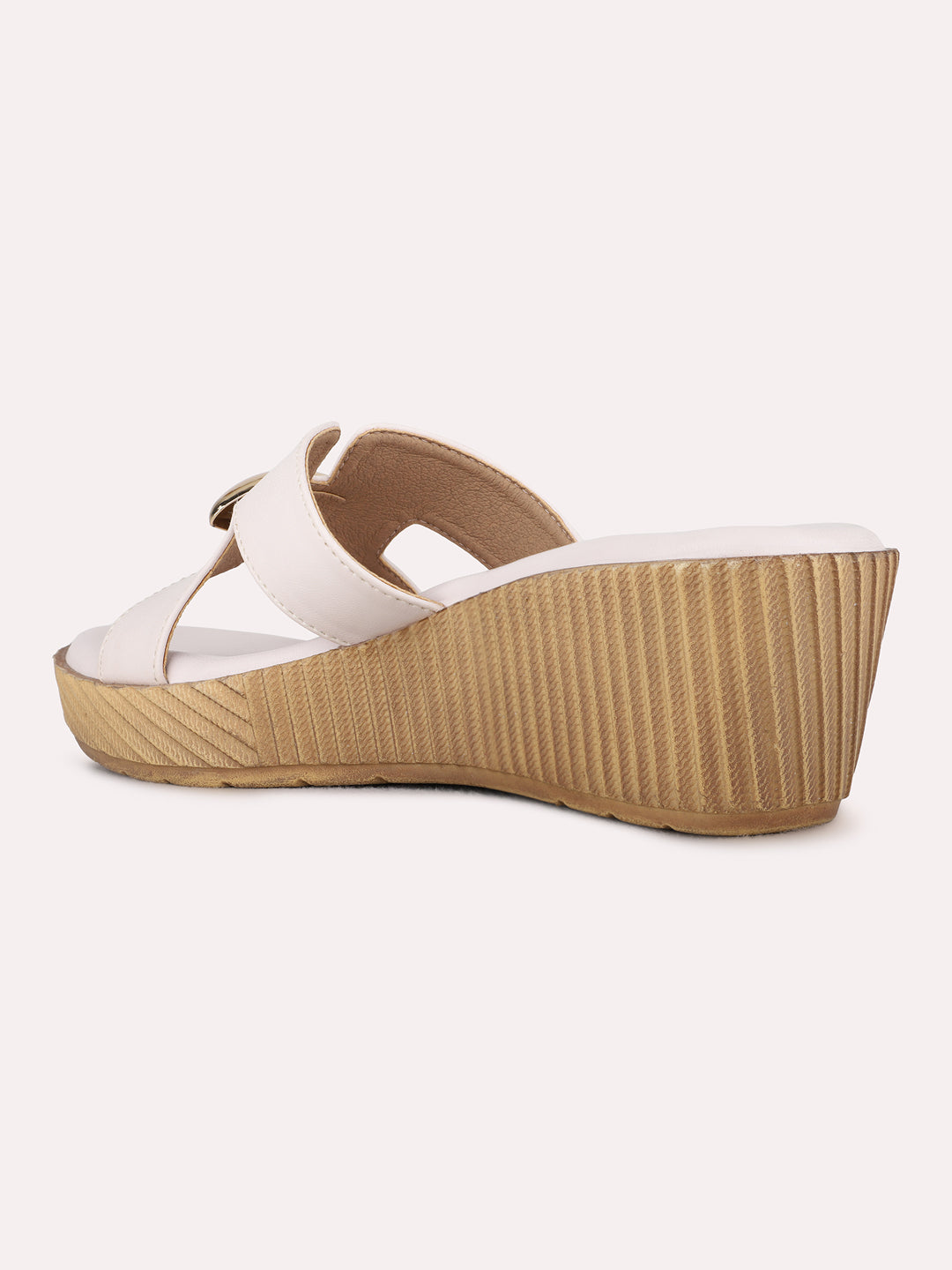 Womens Cream Party Wear Solid Round Toe Wedge Heels