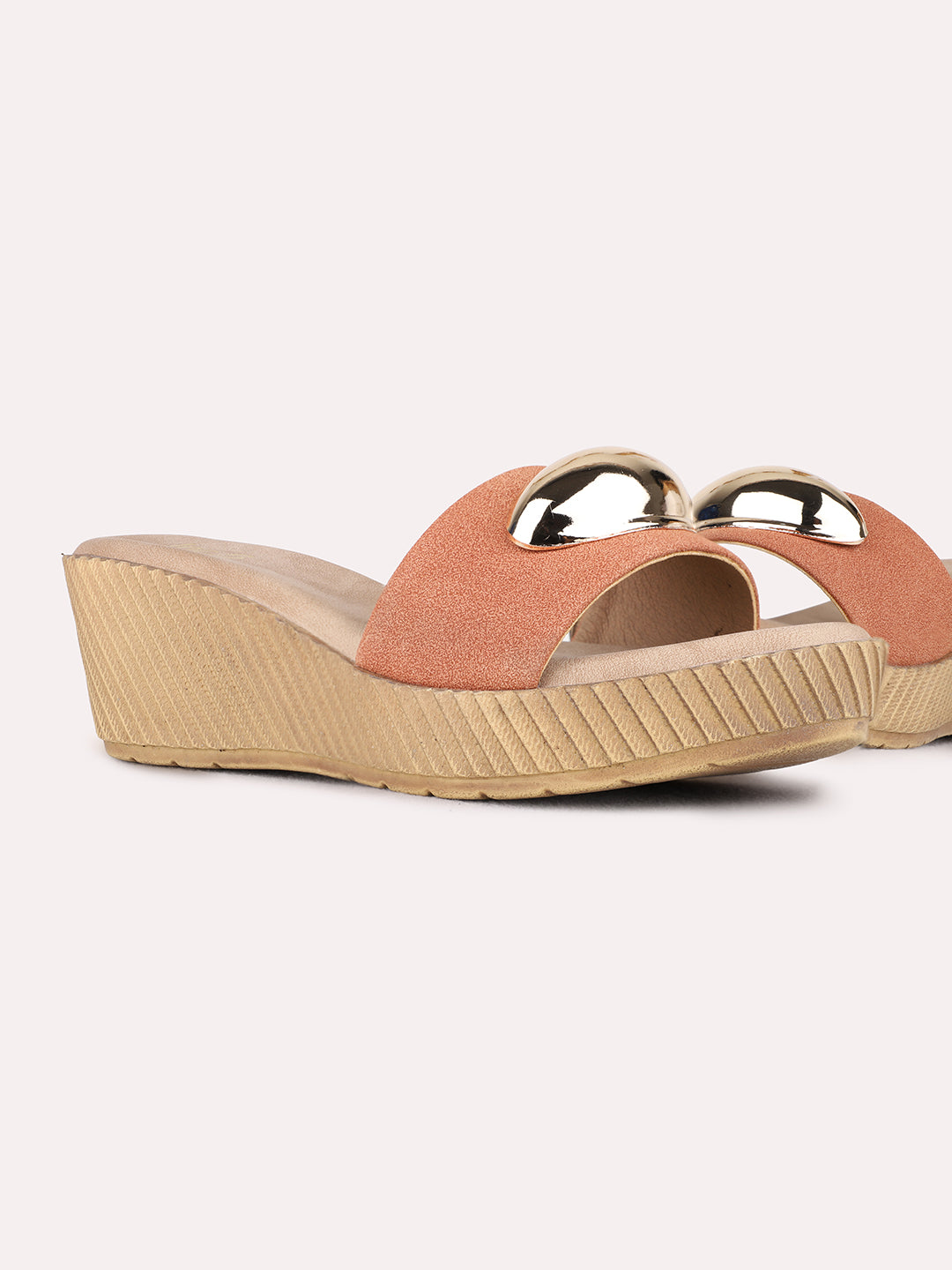 Womens Orange Party Wear Solid Round Toe Wedge Heels