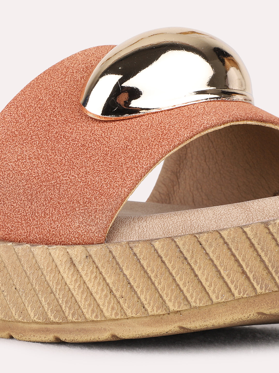 Womens Orange Party Wear Solid Round Toe Wedge Heels
