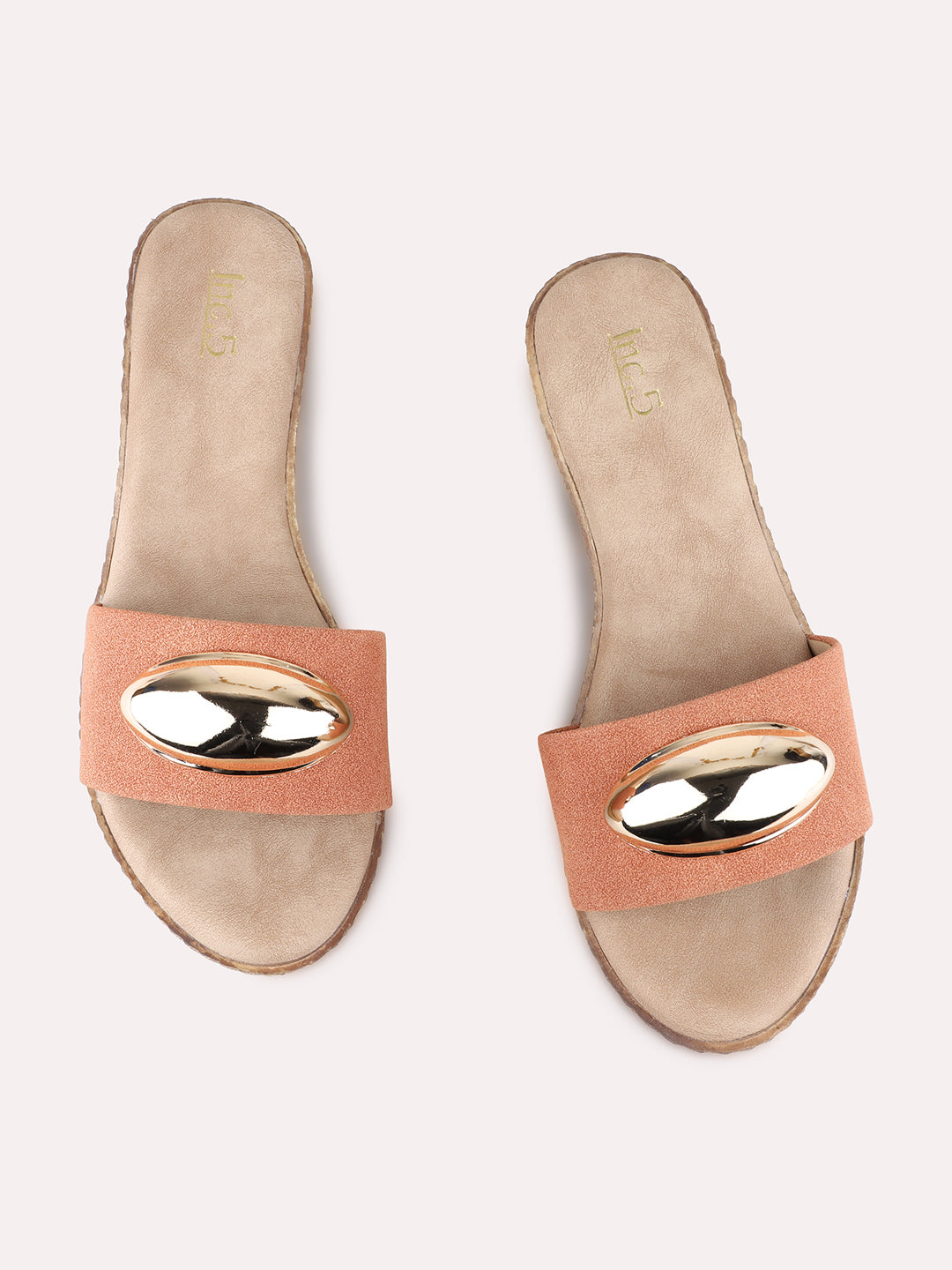 Womens Orange Party Wear Solid Round Toe Wedge Heels