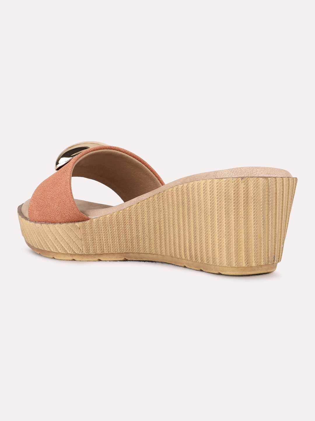 Womens Orange Party Wear Solid Round Toe Wedge Heels