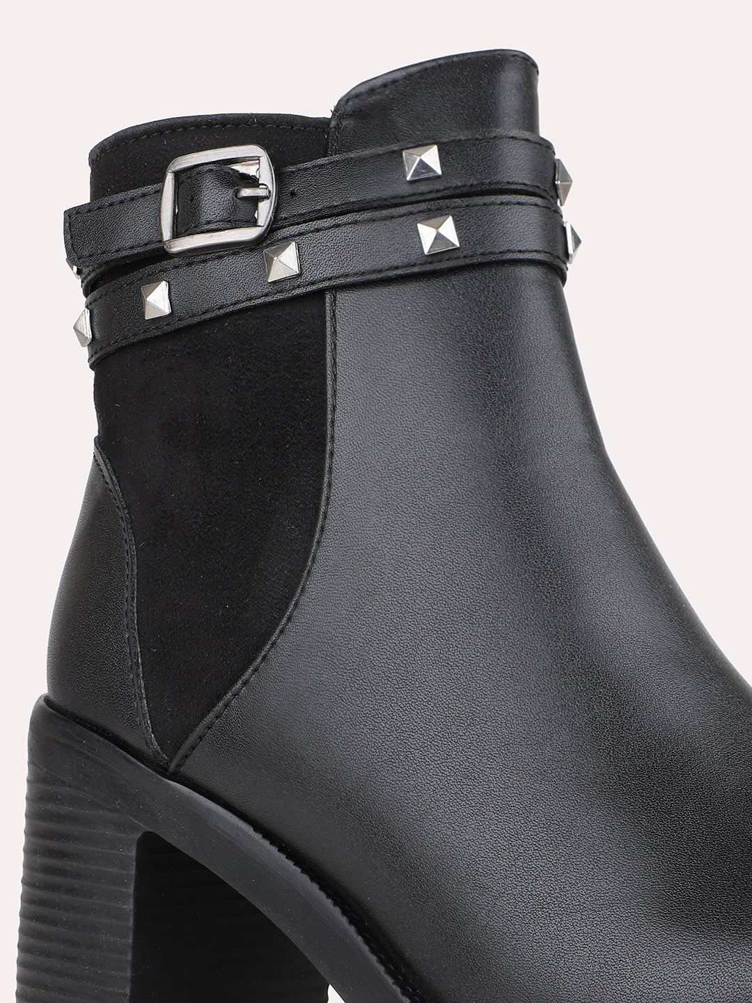 Womens Black Solid Casual Round Toe Ankle Boots