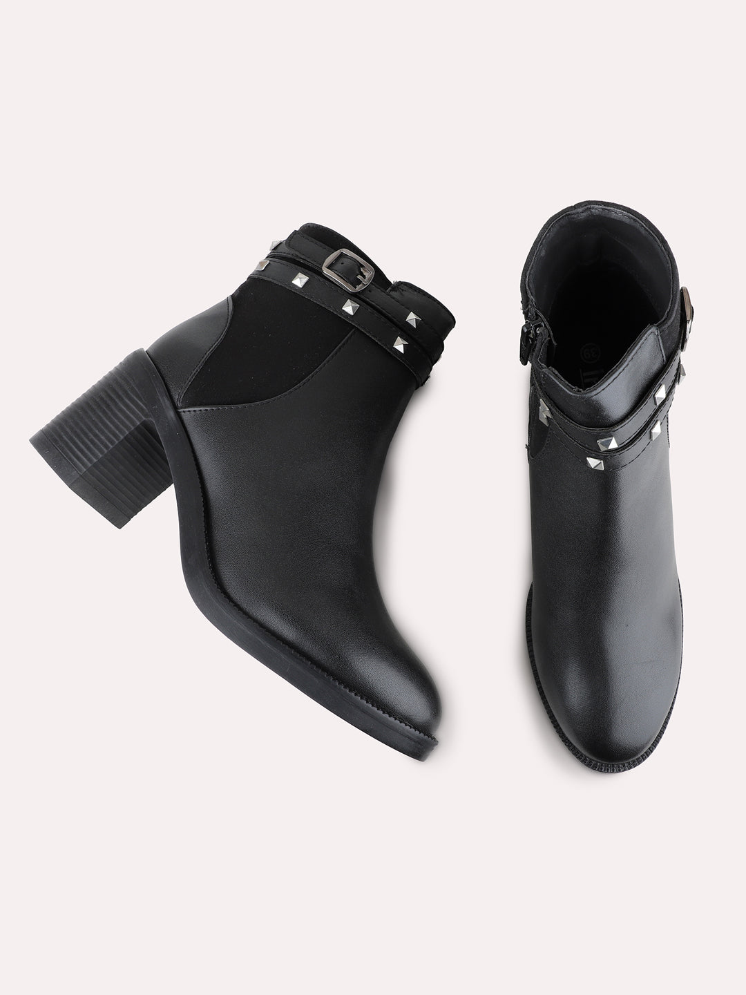Womens Black Solid Casual Round Toe Ankle Boots