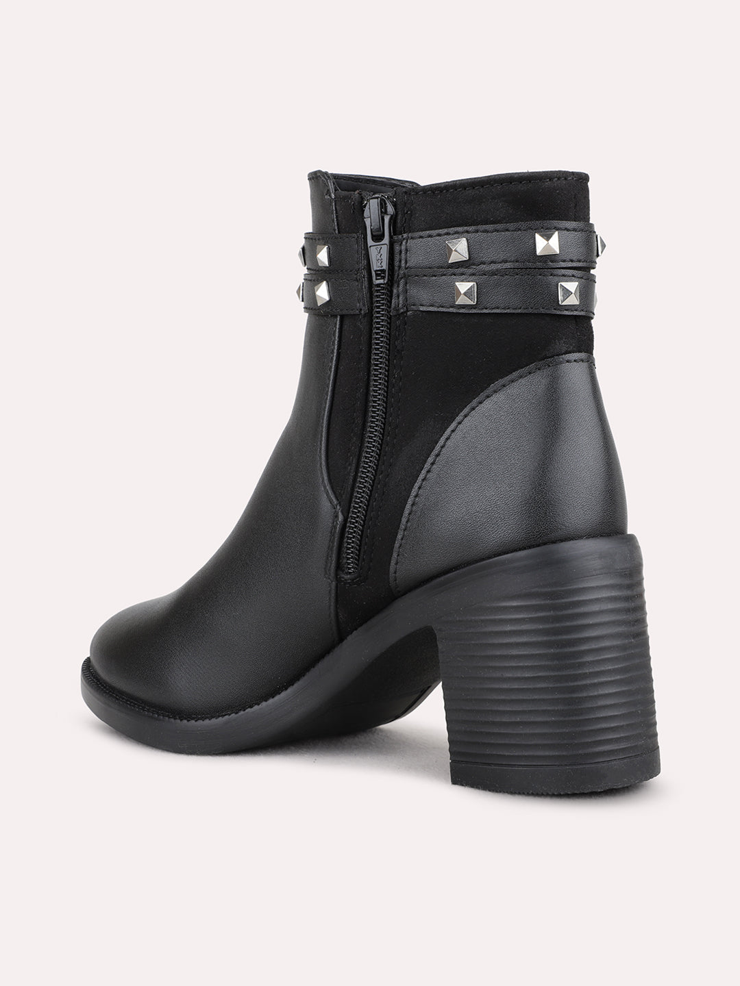 Womens Black Solid Casual Round Toe Ankle Boots