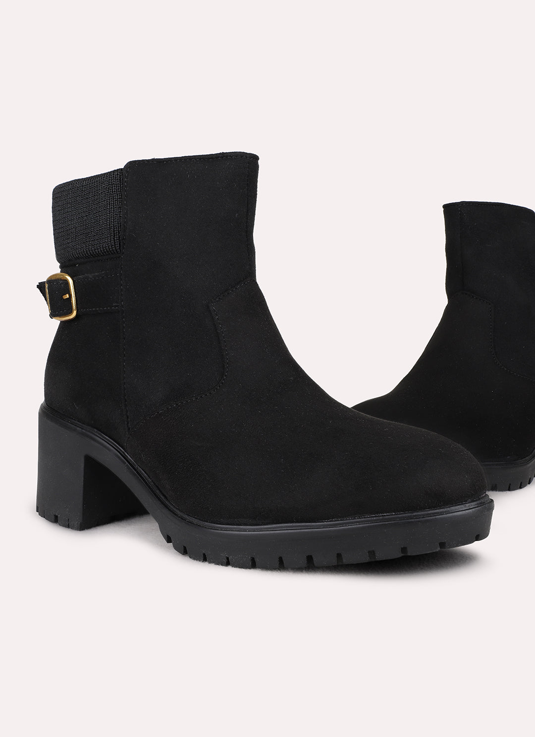 Womens Black Casual Solid Round Toe Boots